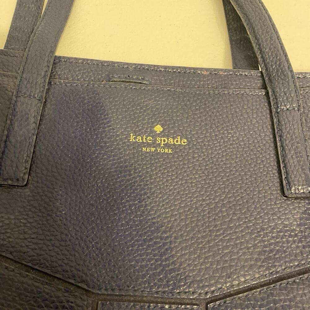 Kate Spade New York Pebble Blue Leather Large Tote Bag Shoulder Bag Purse Boho - Picture 7 of 9